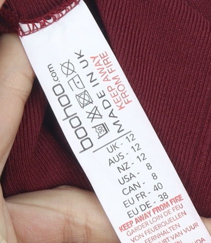 Boohoo Women's Red Bodycon Dress Size 12 Zip Detail