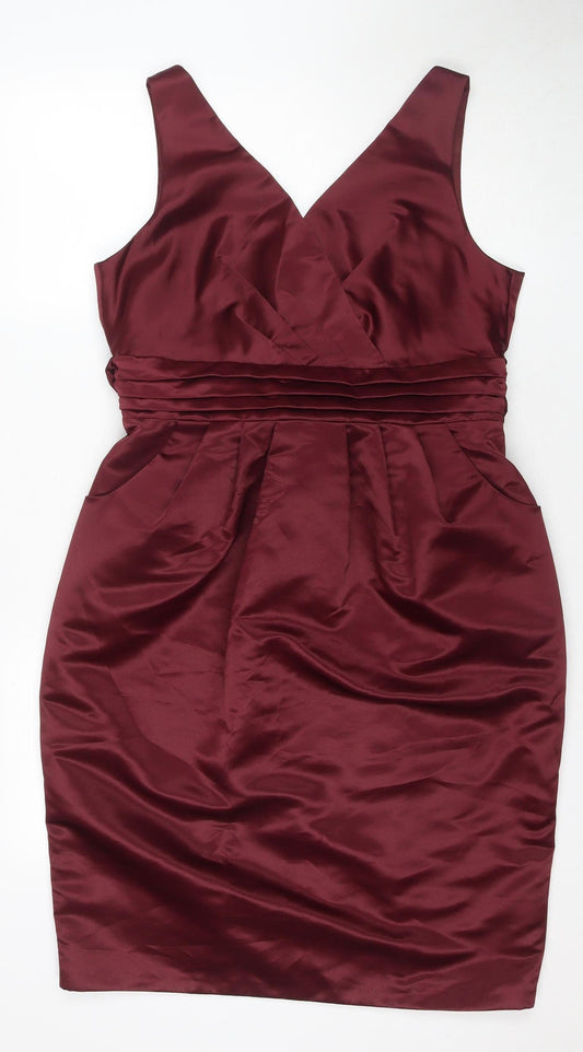 BHS Women's Red Sheath Dress Size 16 Sleeveless V-Neck