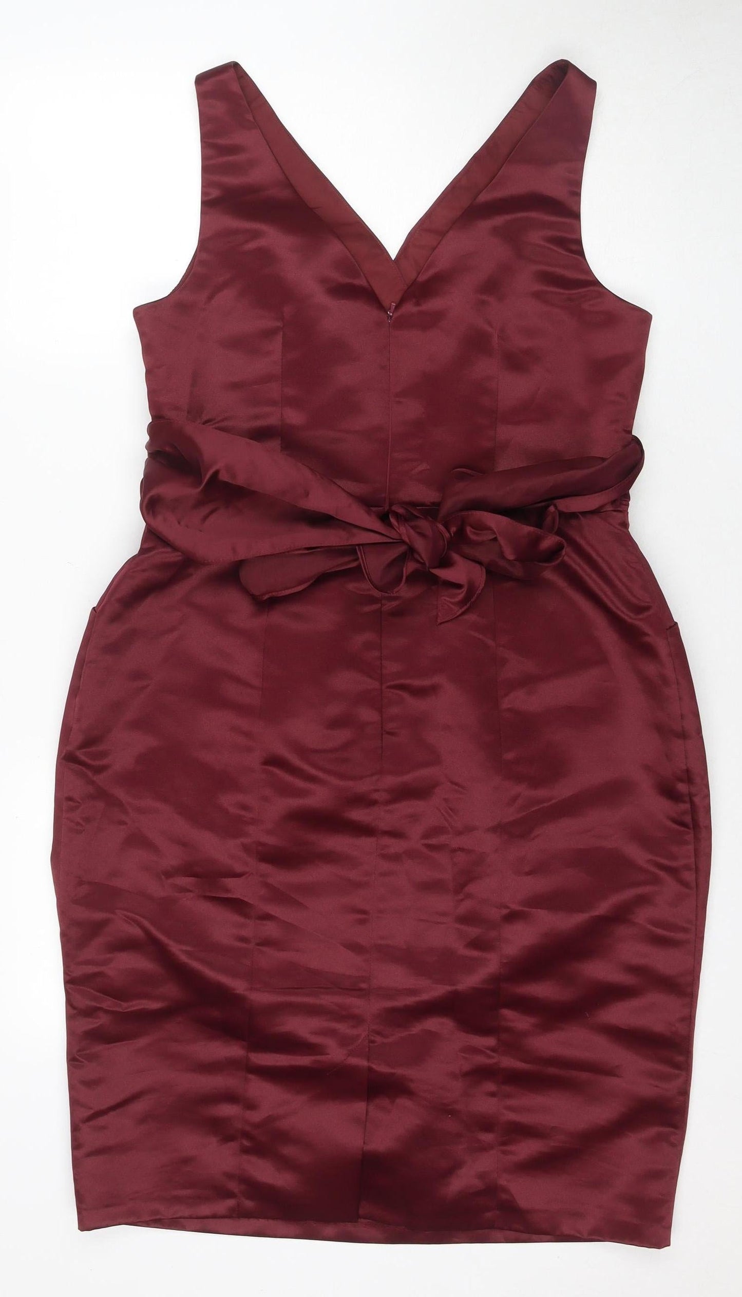 BHS Women's Red Sheath Dress Size 16 Sleeveless V-Neck