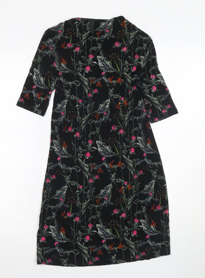 Topshop Women's Floral Black Dress - Size 6, Half Sleeves