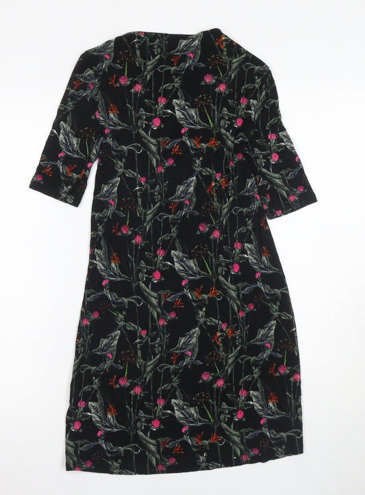 Topshop Women's Floral Black Dress - Size 6, Half Sleeves