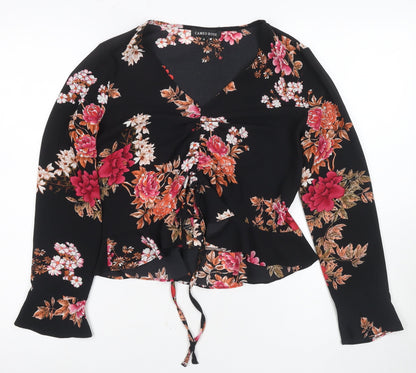 Cameo Rose Women's Floral Wrap Blouse, Size 12, Black