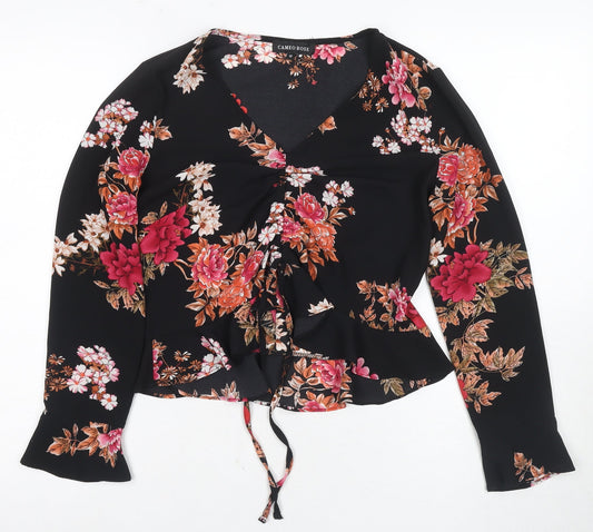 Cameo Rose Women's Floral Wrap Blouse, Size 12, Black