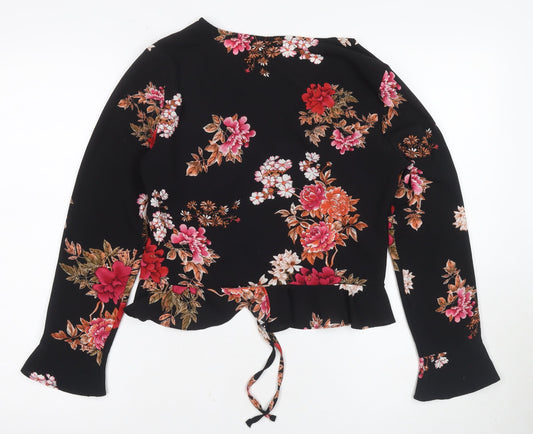 Cameo Rose Women's Floral Wrap Blouse, Size 12, Black
