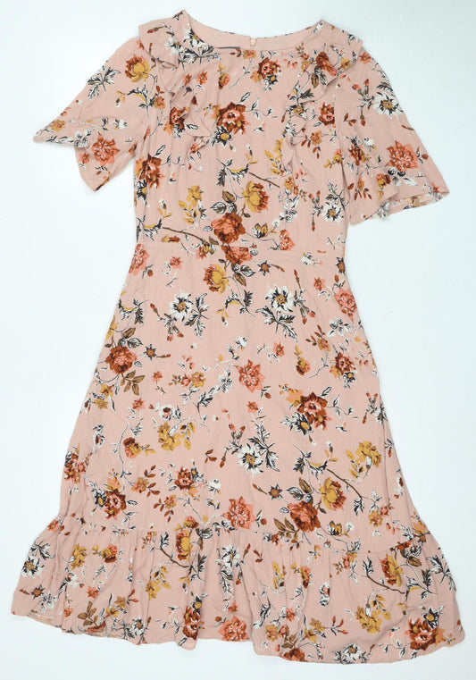 Laura Ashley Women's Pink Floral Midi A-Line Dress