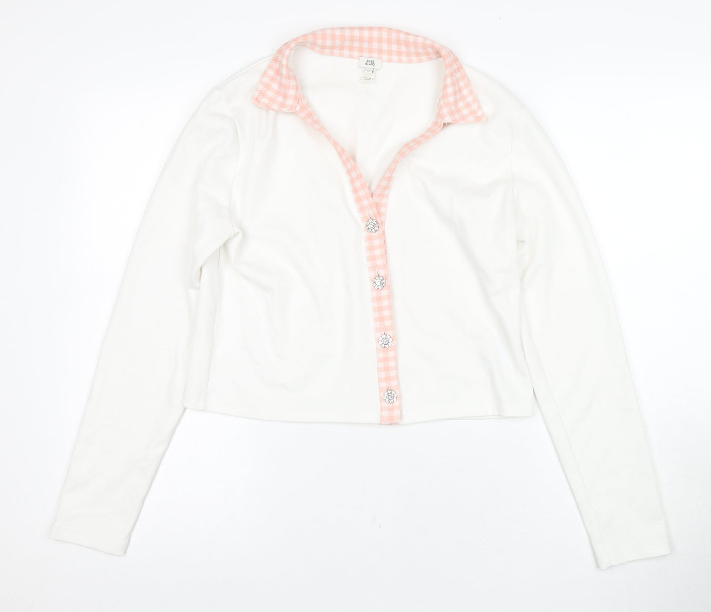River Island Women's White Long Sleeve Button-Up Top