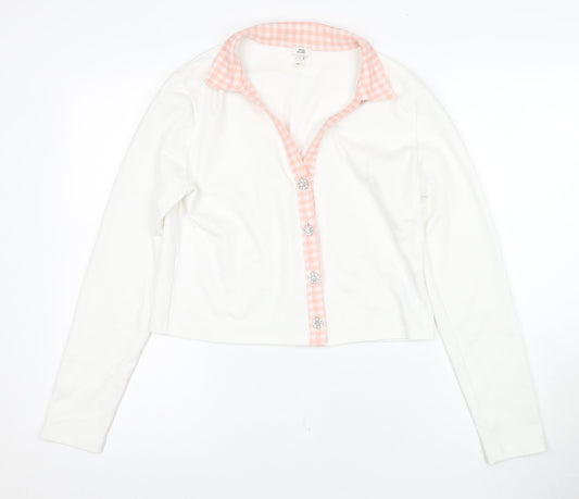 River Island Women's White Long Sleeve Button-Up Top