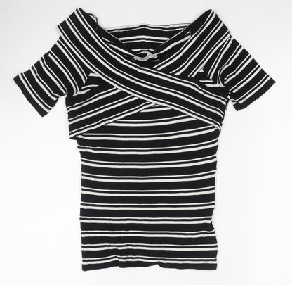 Womens UK Size M Oasis Black Off the Shoulder T-Shirt