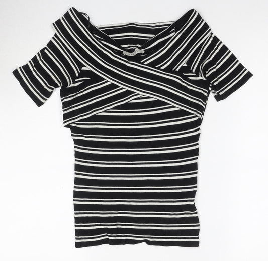 Womens UK Size M Oasis Black Off the Shoulder T-Shirt