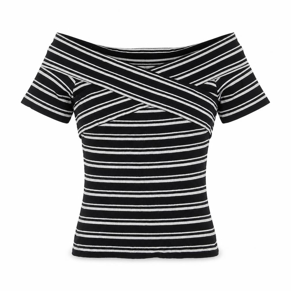 Womens UK Size M Oasis Black Off the Shoulder T-Shirt