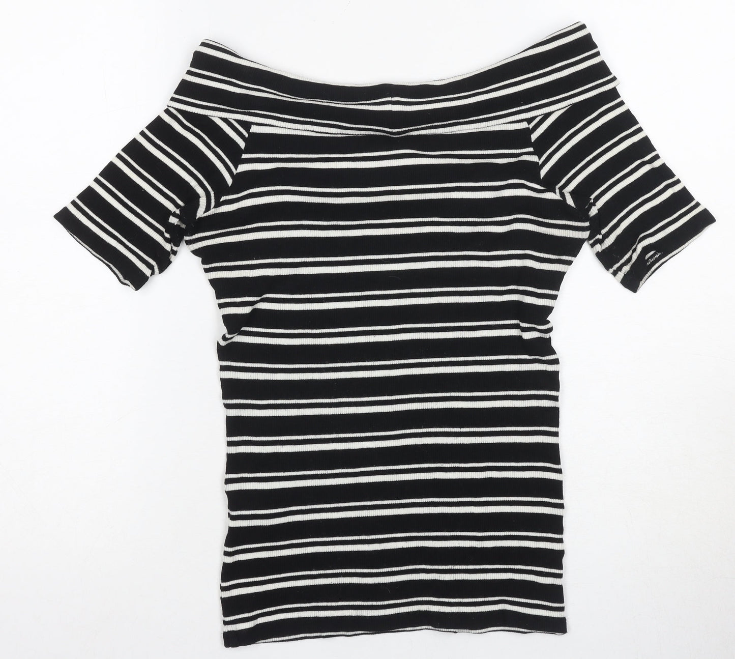 Womens UK Size M Oasis Black Off the Shoulder T-Shirt