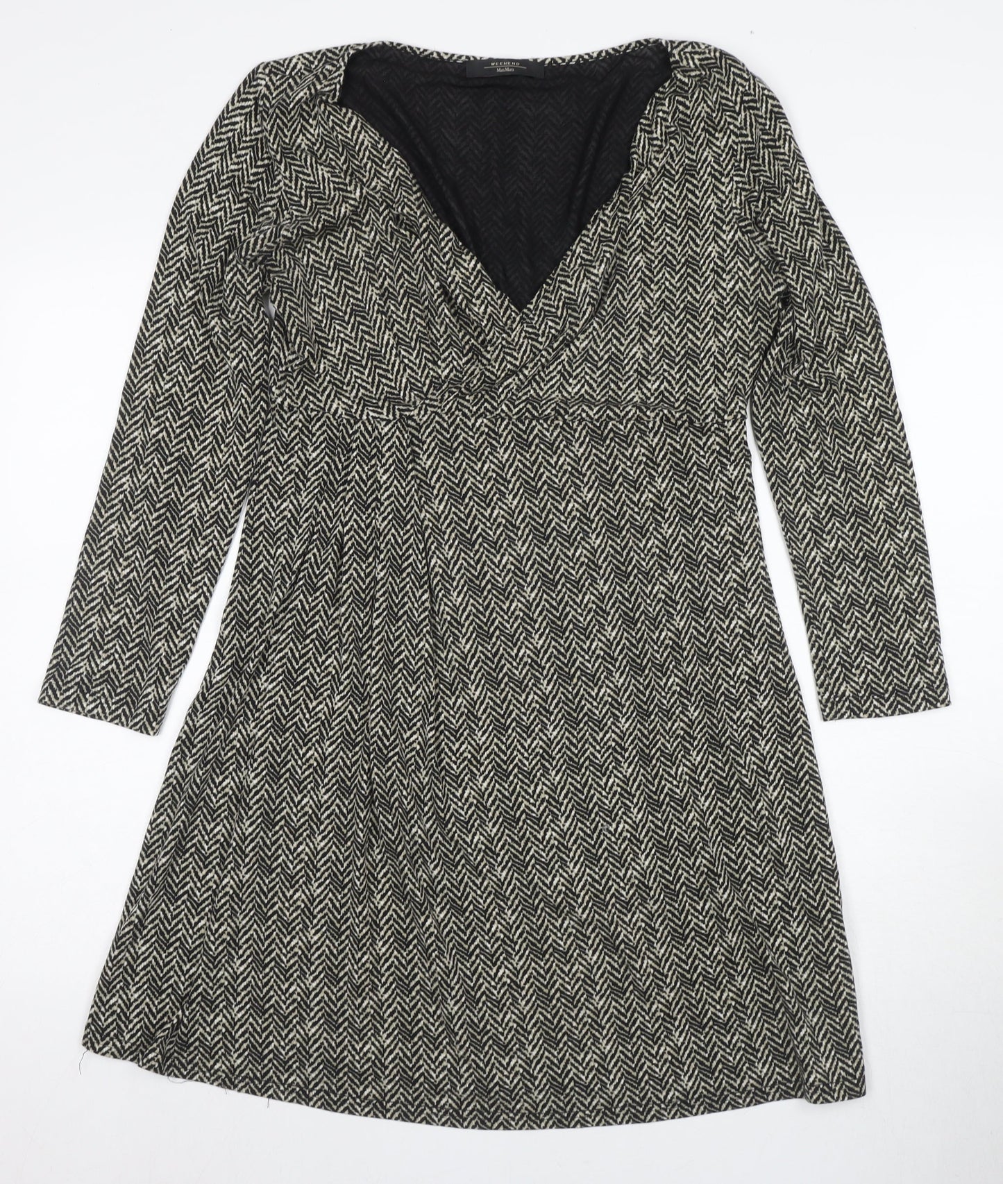 Max Mara Women's Black V-Neck Chevron Dress Size L