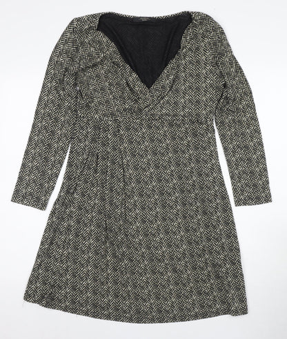 Max Mara Women's Black V-Neck Chevron Dress Size L