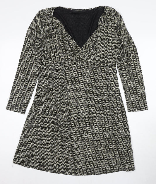 Max Mara Women's Black V-Neck Chevron Dress Size L