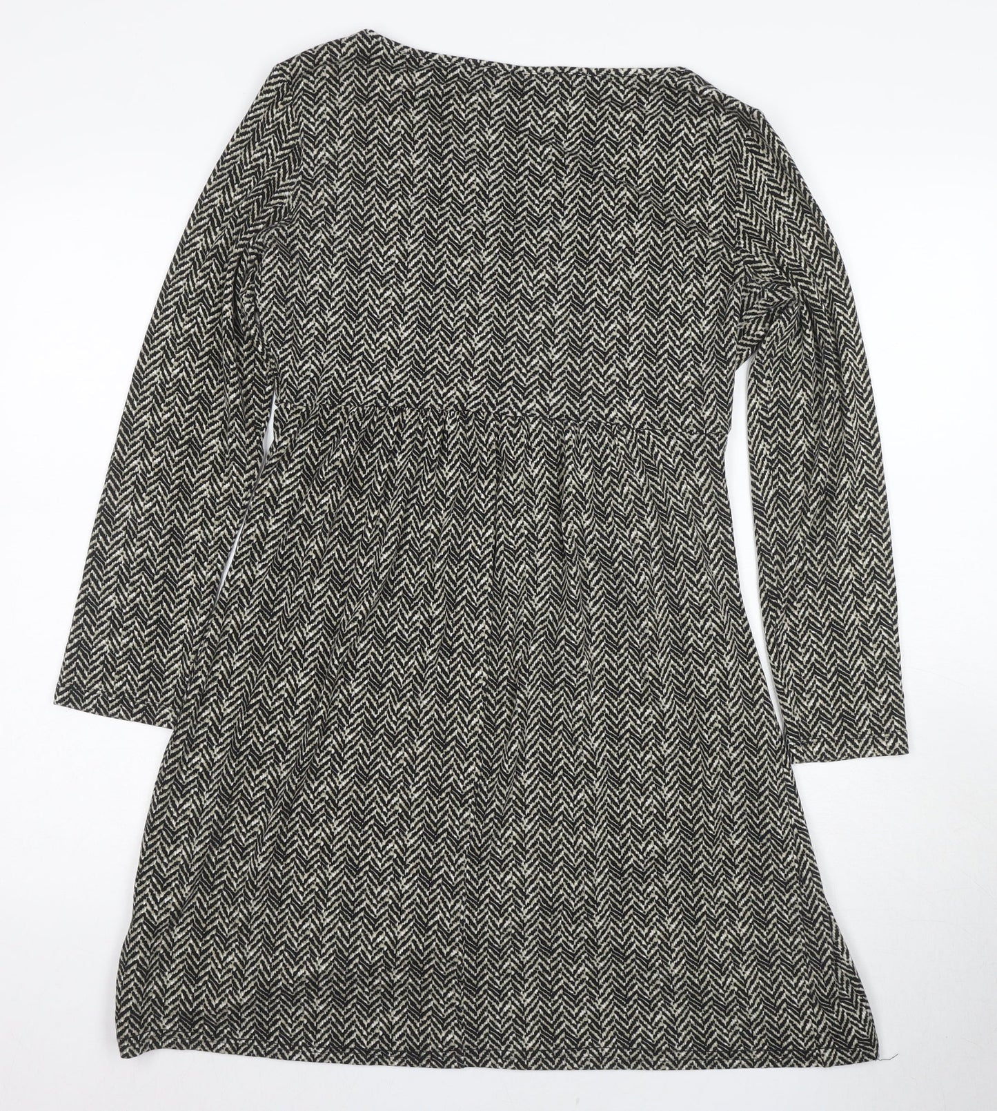 Max Mara Women's Black V-Neck Chevron Dress Size L