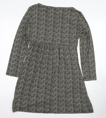 Max Mara Women's Black V-Neck Chevron Dress Size L