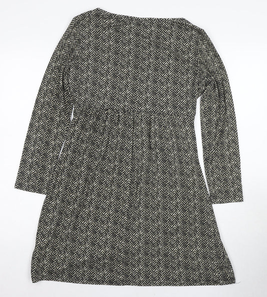 Max Mara Women's Black V-Neck Chevron Dress Size L