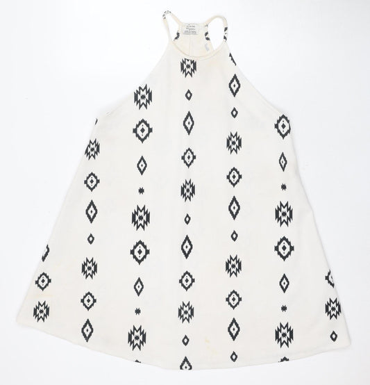 Zara Women's White Geometric Swing Dress, Size S