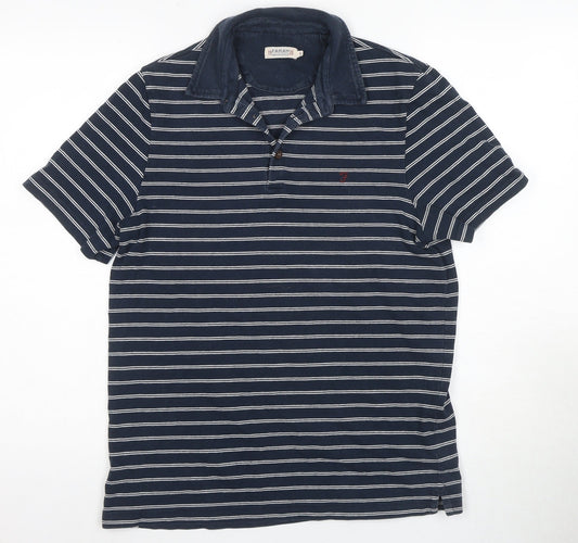 Farah Men's Blue Striped Polo Shirt Small