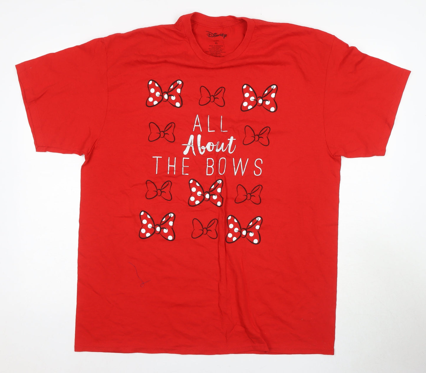 Disney Women Red XL Short Sleeve Bow Graphic Top