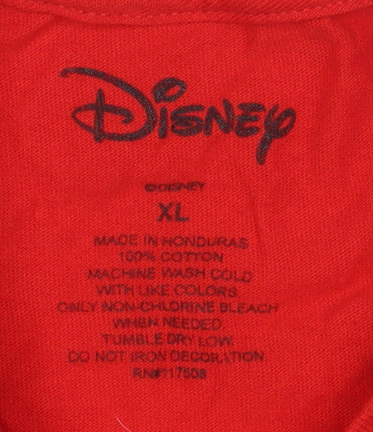 Disney Women Red XL Short Sleeve Bow Graphic Top