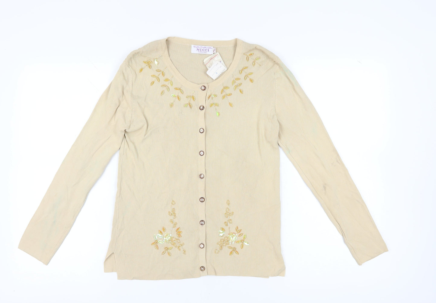 Nucci Women's Beige Cardigan L Embroidered Knit