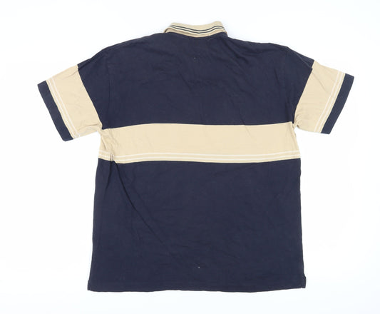 Jockey Men's Beige Blue Polo Shirt M Colourblock Casual