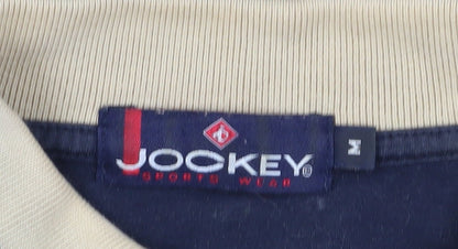 Jockey Men's Beige Blue Polo Shirt M Colourblock Casual