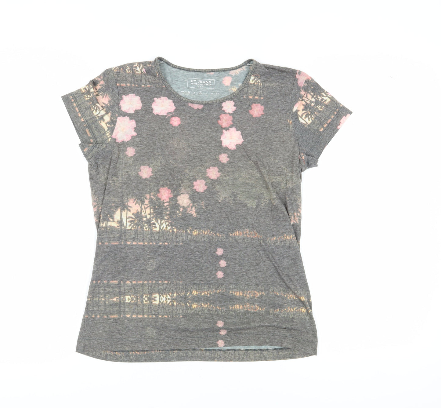 FC Jeans Women's Grey Floral T-Shirt, M, Casual