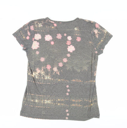 FC Jeans Women's Grey Floral T-Shirt, M, Casual