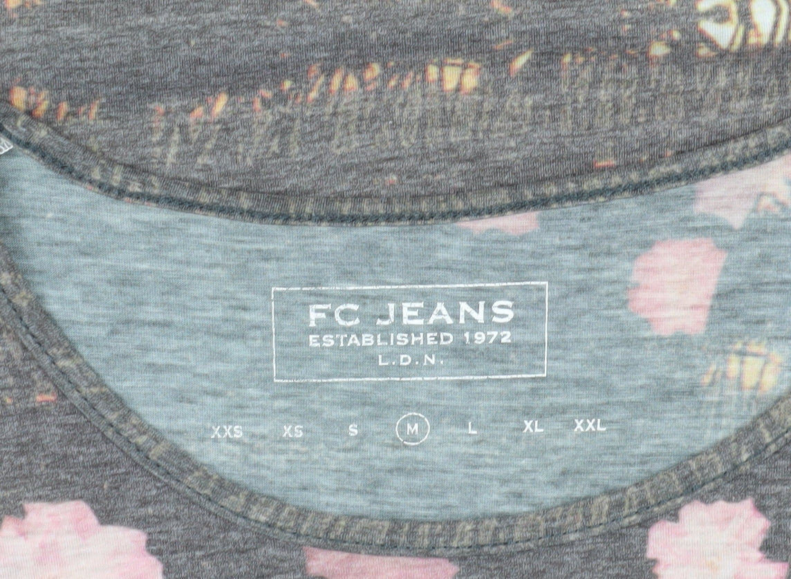 FC Jeans Women's Grey Floral T-Shirt, M, Casual