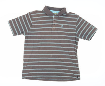 Backswing Men's Brown Striped Polo Shirt, Size L