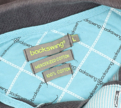 Backswing Men's Brown Striped Polo Shirt, Size L