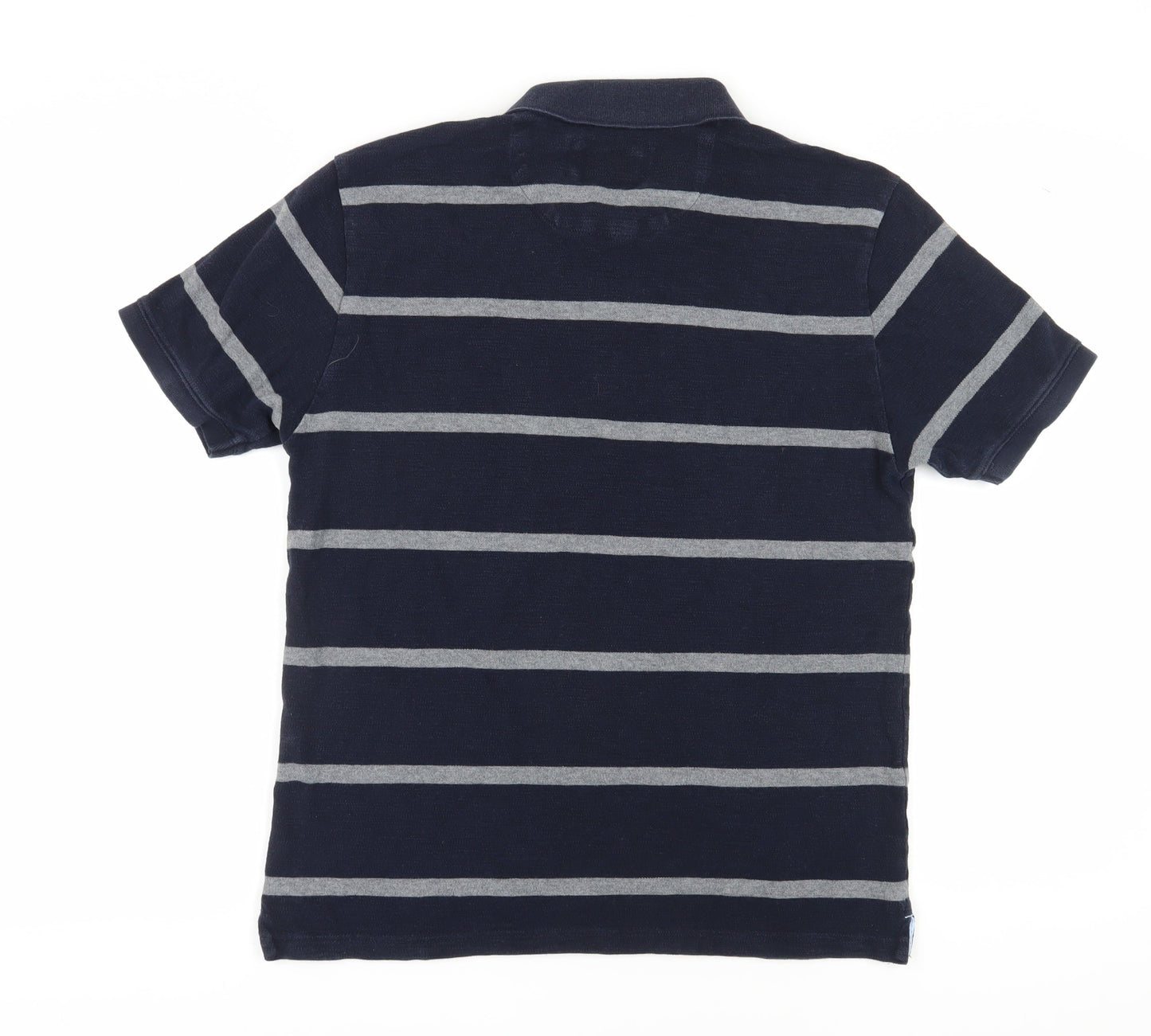 Marks and Spencer Men's Blue Striped Polo - Medium