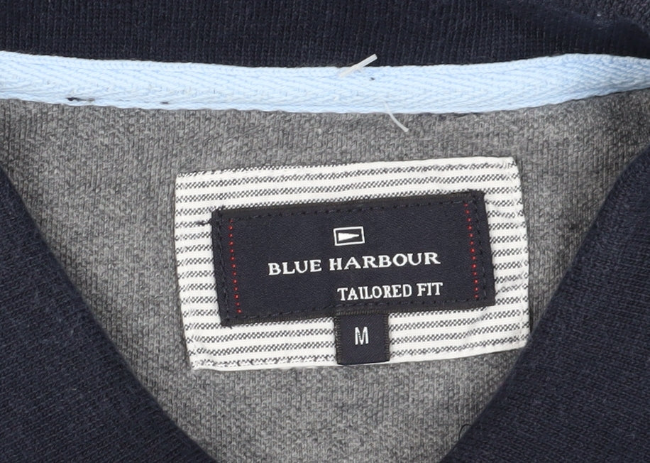 Marks and Spencer Men's Blue Striped Polo - Medium