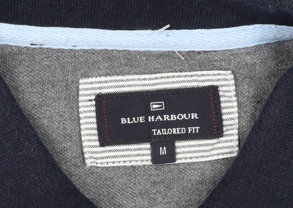 Marks and Spencer Men's Blue Striped Polo - Medium