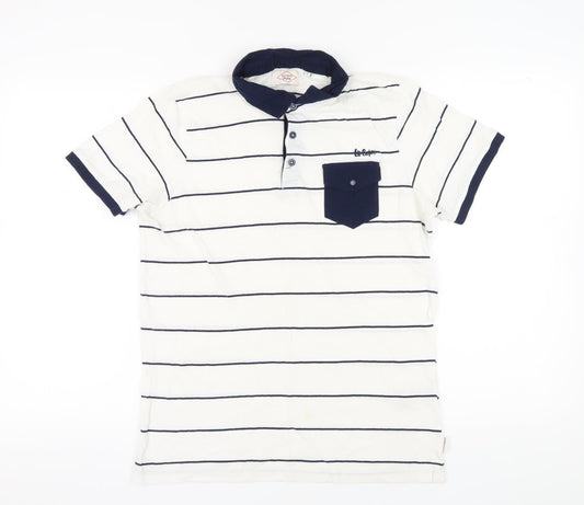 Lee Cooper Men's White Striped Polo Shirt L