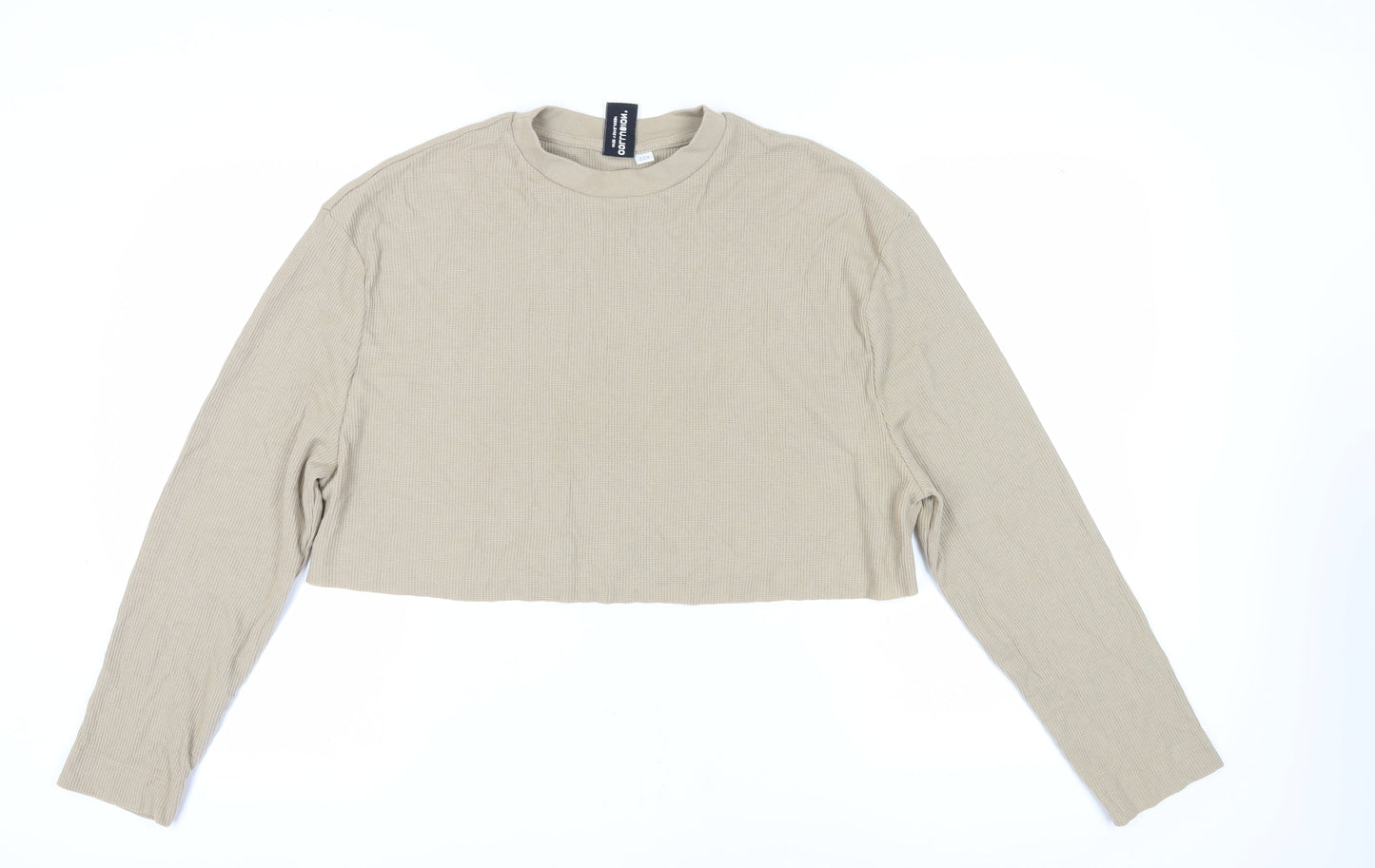 Womens UK Size 14 COLLUSION Beige Cropped T-Shirt