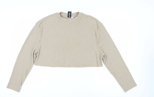 Womens UK Size 14 COLLUSION Beige Cropped T-Shirt
