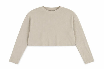 Womens UK Size 14 COLLUSION Beige Cropped T-Shirt