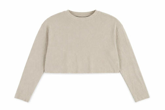 Womens UK Size 14 COLLUSION Beige Cropped T-Shirt