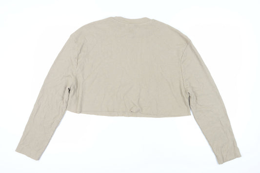 Womens UK Size 14 COLLUSION Beige Cropped T-Shirt
