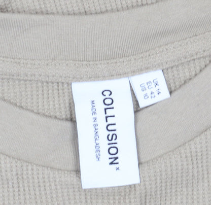 Womens UK Size 14 COLLUSION Beige Cropped T-Shirt