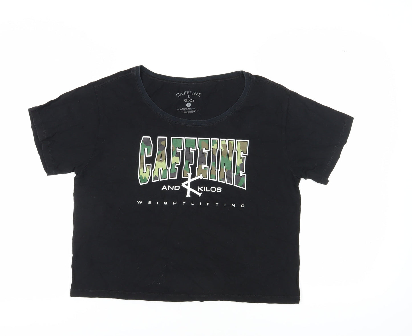 Caffeine & Kilos Unisex Black Cropped T-Shirt M