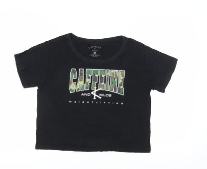 Caffeine & Kilos Unisex Black Cropped T-Shirt M