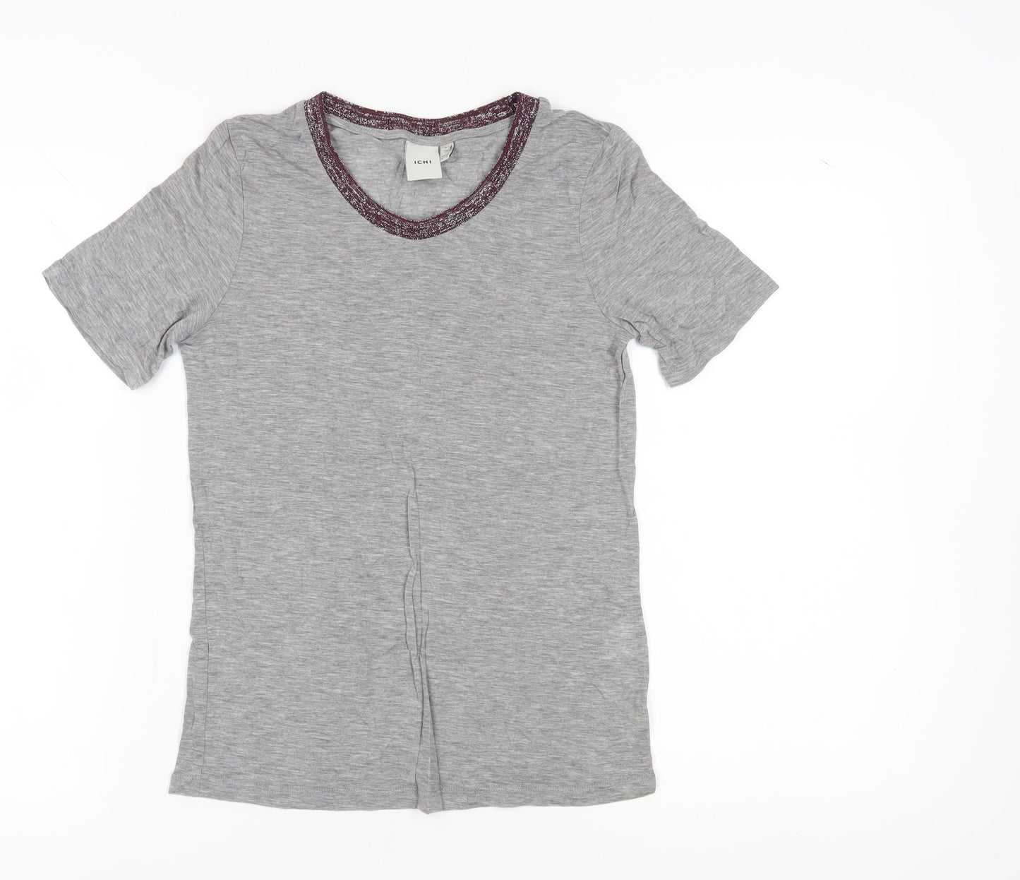 Womens UK Size S ICHI Grey Basic T-Shirt