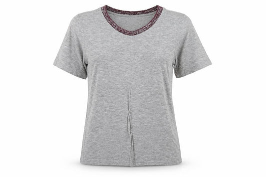 Front view of ICHI Women's Grey Basic T-Shirt, size S, Crew Neck