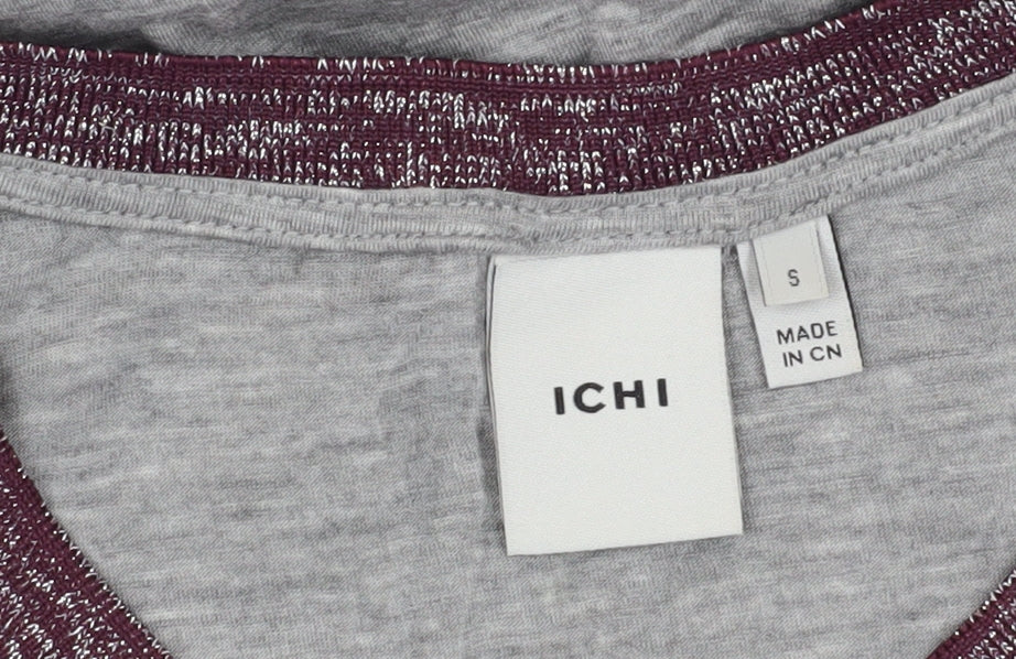 Womens UK Size S ICHI Grey Basic T-Shirt