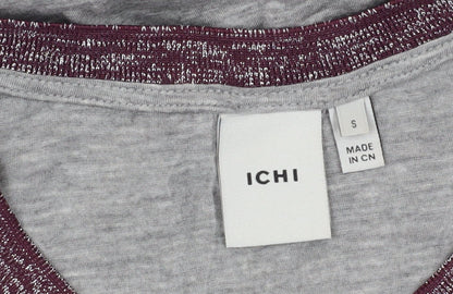 Womens UK Size S ICHI Grey Basic T-Shirt