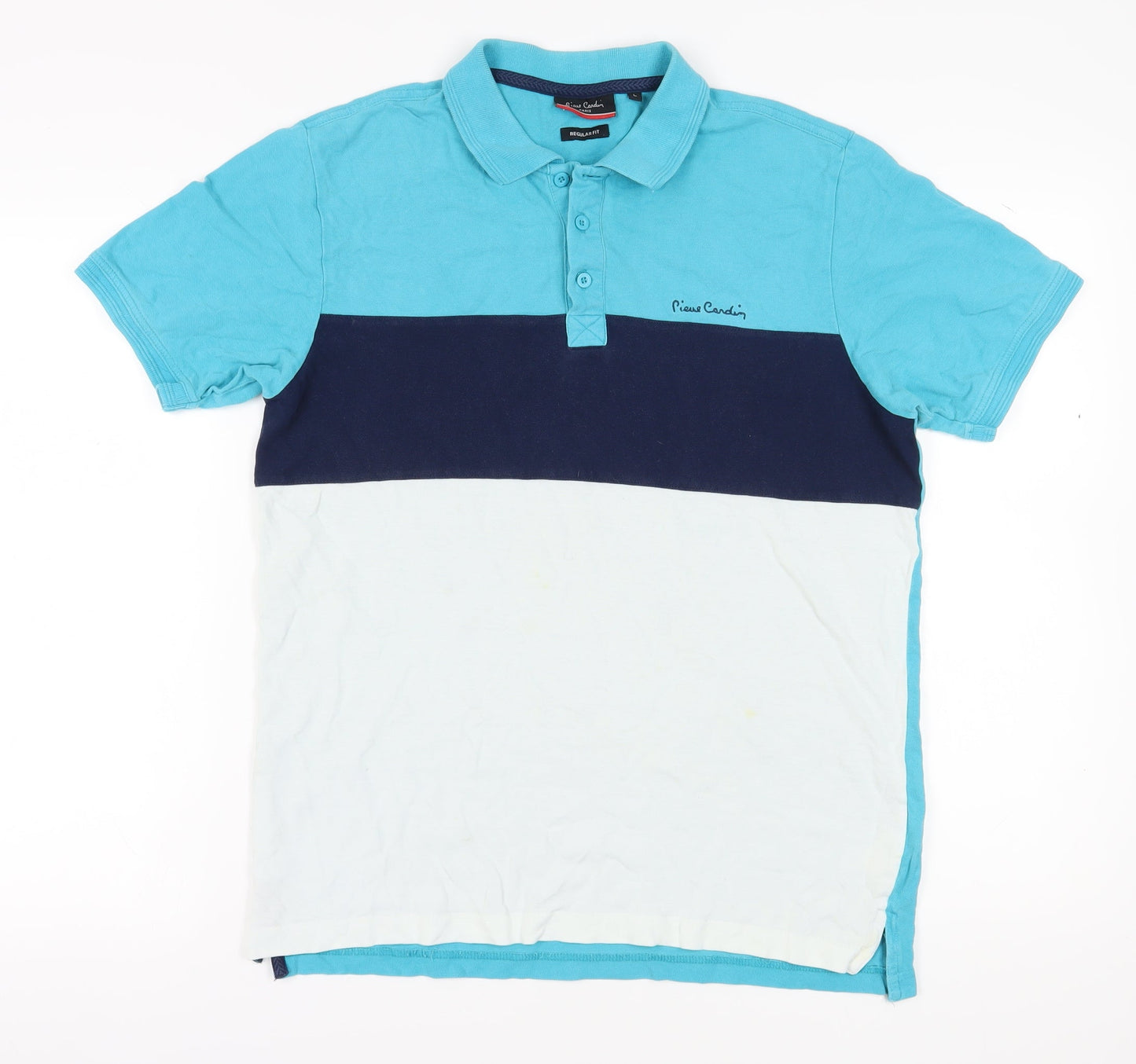 Pierre Cardin Men's Blue Colourblock Polo L